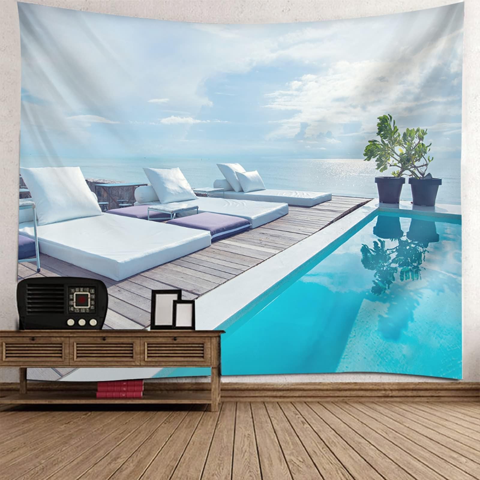 Tapiz de pared 300 x 256 cm, para salón, dormitorio, gris, azul, verde