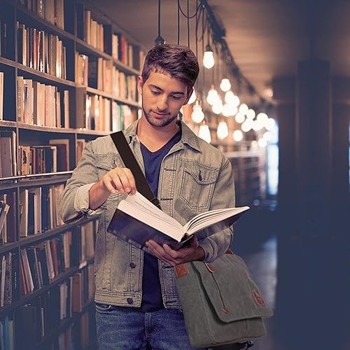 Miniatura 2 de Bolso bandolera mensajero de lona vintage para hombres y mujeres, bolsa de hombro de viaje para laptops de 13.5 pulgadas, bolsa para libros (gris)