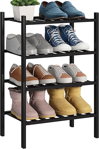 Miniatura 23 de BMOSU Zapatero Pequeño de Bambú de 2 Niveles Premium Estante de Zapatos Apilable Organizador de Almacenamiento para Pasillo Armario Sala de Estar