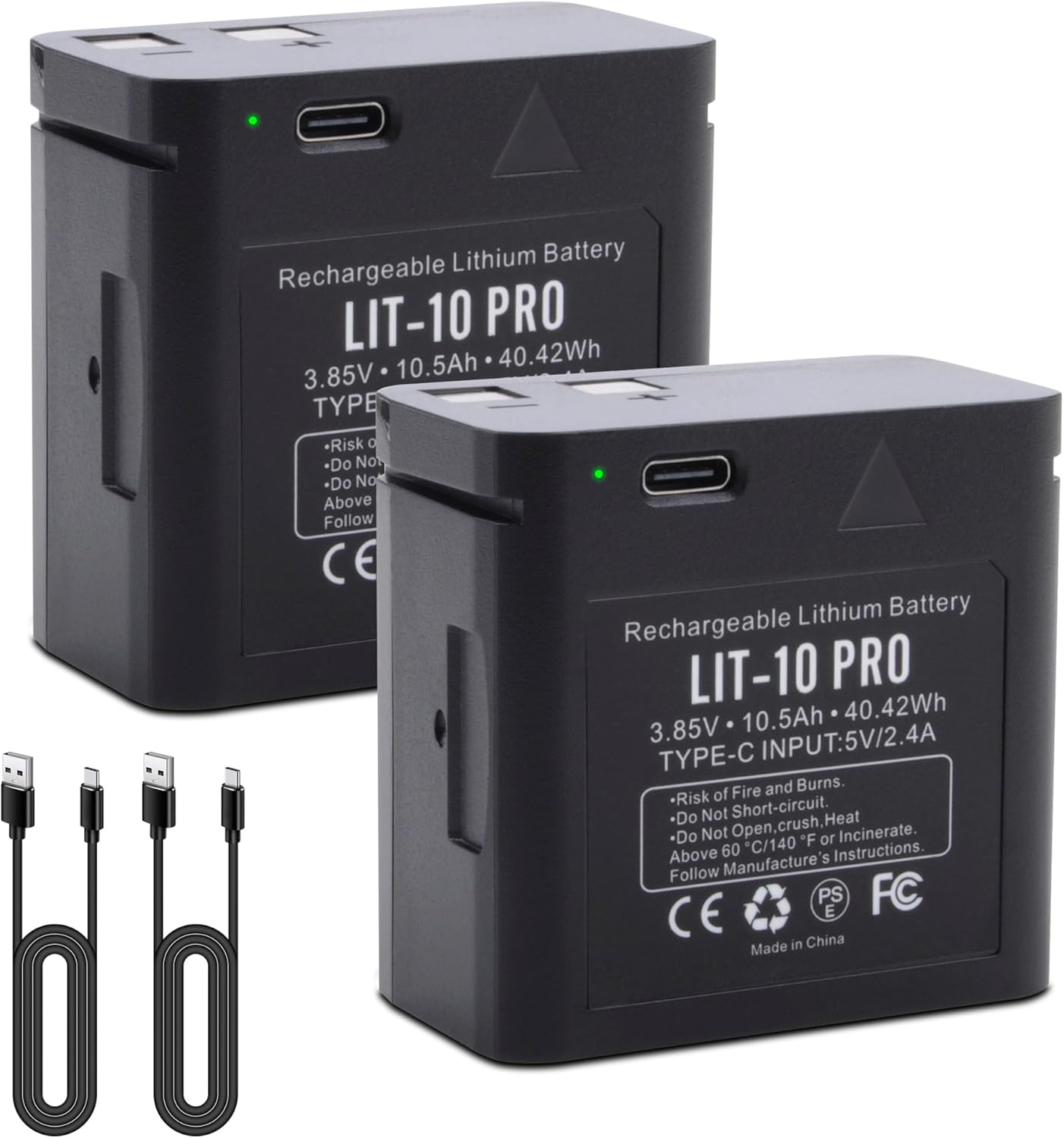 2-Pack LIT-10 Pro 10500MAH Battery Compatible with SPYPOINT Cellular Trail Camera Link-Micro,Cell-Link,LM2,Link-Micro-S-LTE Cell-Link Series , For SPYPOINT LIT-10 Battery and Type-C Charging Cable