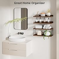 Vista 5 de Estantes flotantes para pared, estante flotante para baño, juego de 3, estante flotante para pared con soporte de papel higiénico para baño, Marrón