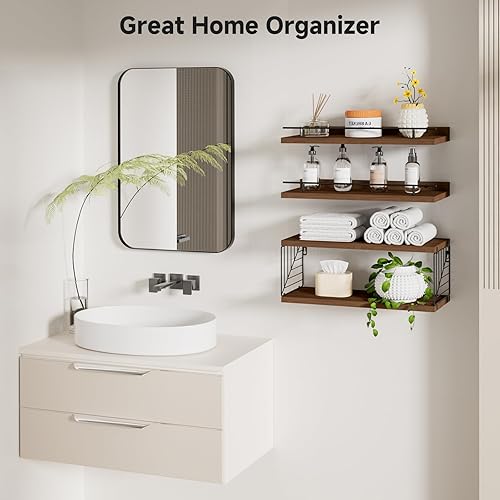 Miniatura 5 de Estantes flotantes para pared, estante flotante para baño, juego de 3, estante flotante para pared con soporte de papel higiénico para baño,