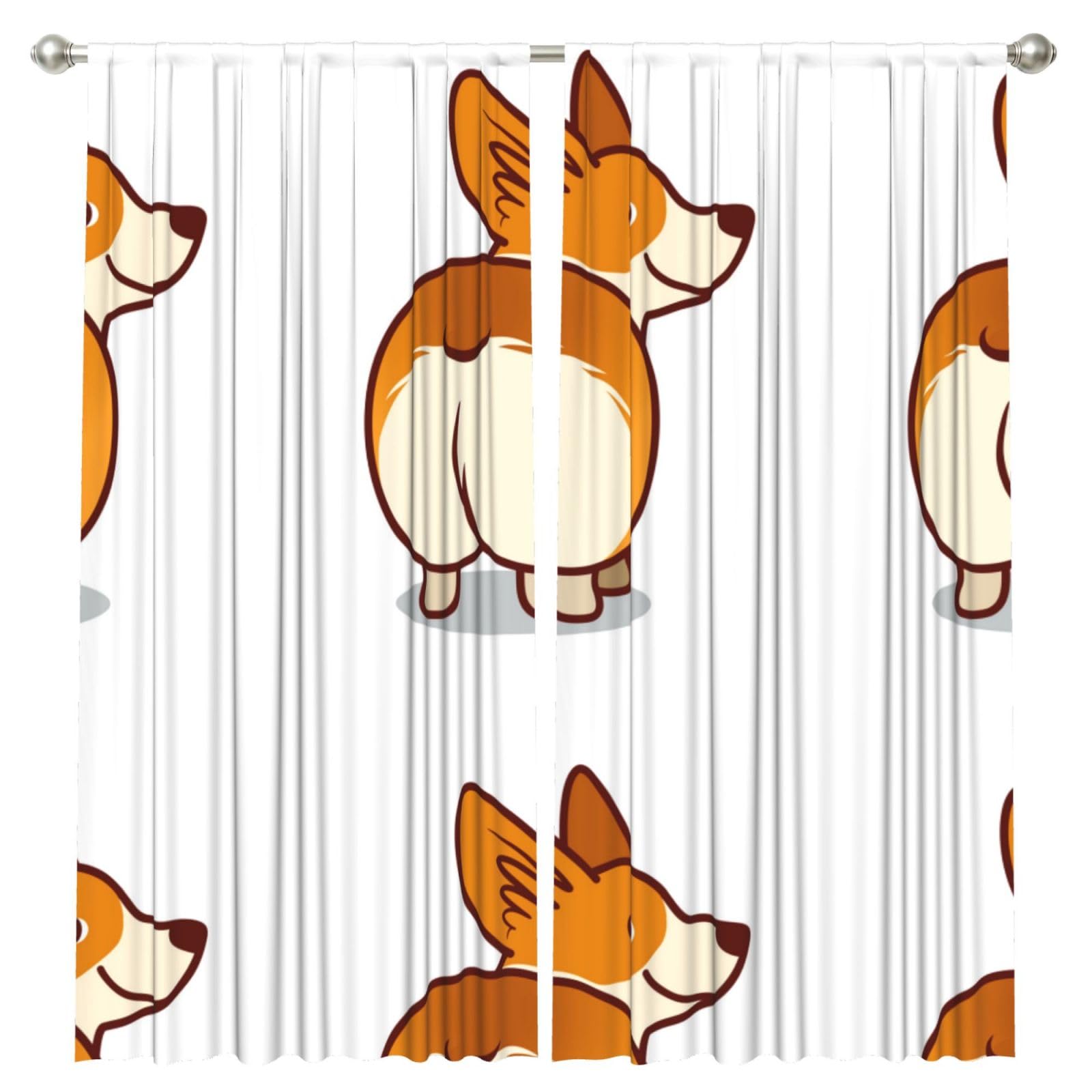 InOmak Corgi Dog Funny Butt, 2 Panels Window Curtains 52 x 84 Inch Blackout Curtains for Living Room Bedroom