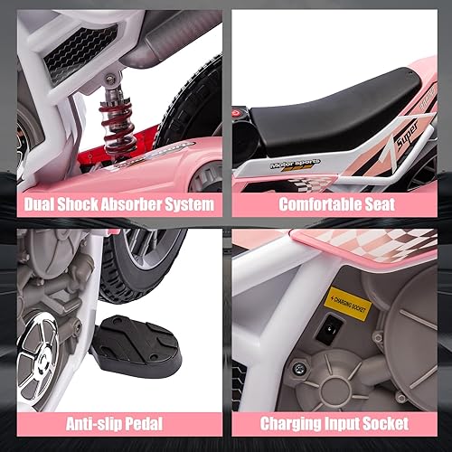 Miniatura 7 de JOYLDIAS Motocicleta de cross para niños, 12V7AH con batería, motocicleta para niños, bicicleta de calle todoterreno con música, ruedas de