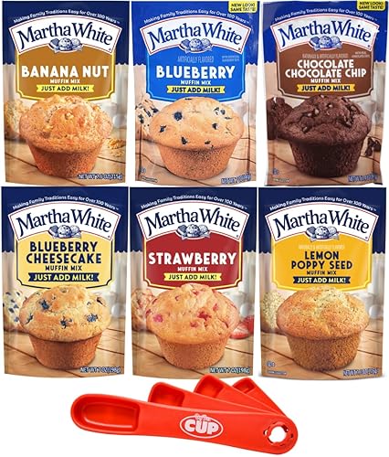Martha White Muffin Mix Variedad Banana Nut Blueberry Chocolate Chip Tarta de queso de arándano Fresa Amapola de limón con cucharas giratorias By