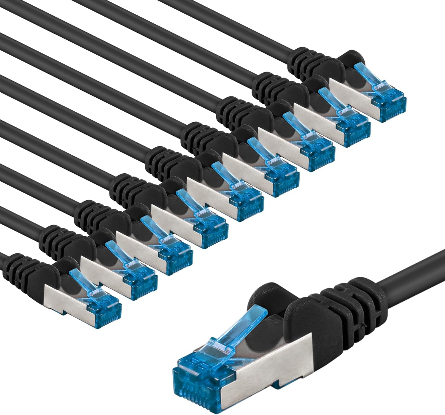 goobay 66047 - Cavo di rete CAT 6a con connettori RJ45/S/FTP/cavo patch a 2 schermato/LAN, 10 GB Ethernet, 5 x 5 m, set di 10