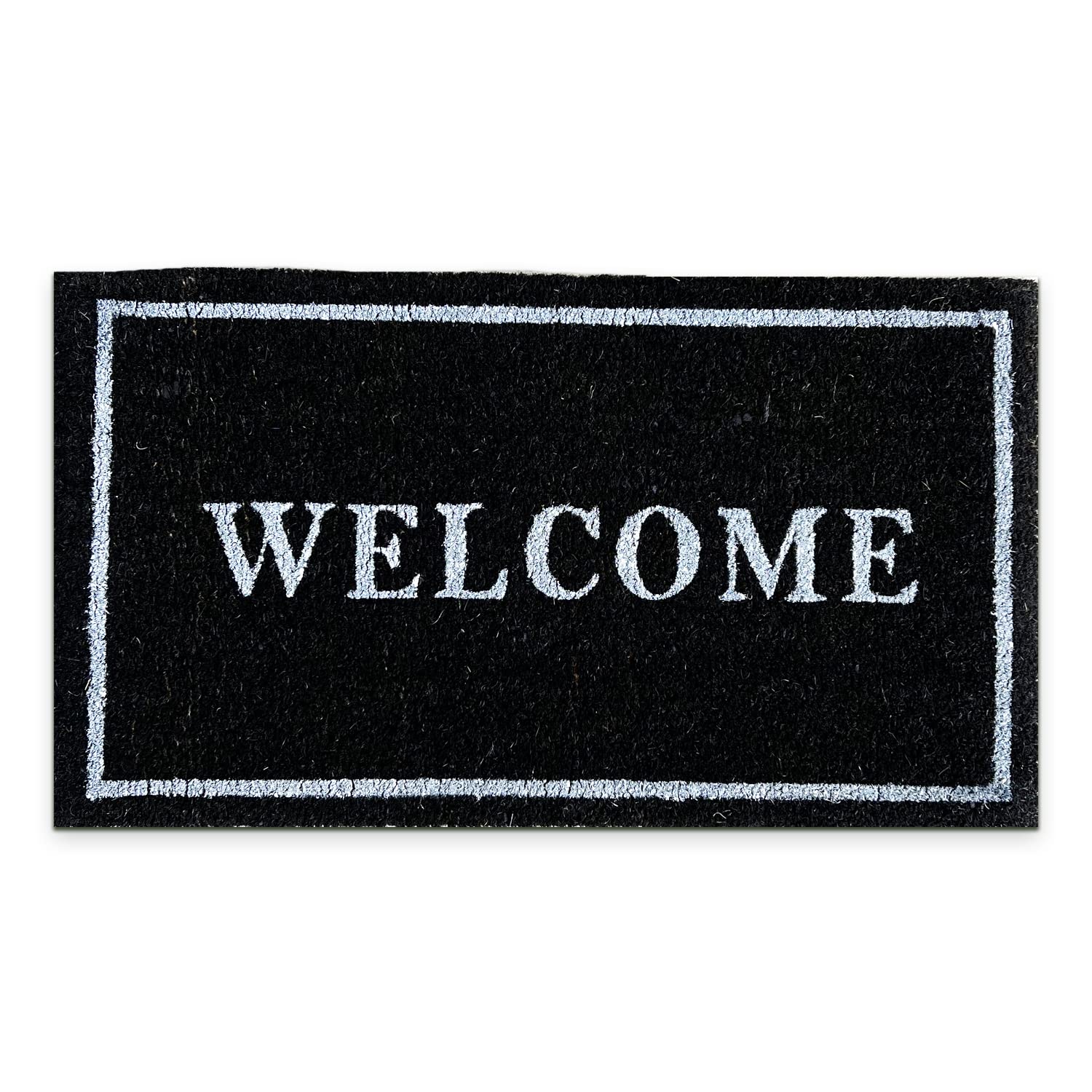 Coco Coir Door Mat with Heavy Duty Backing, Black Welcome Doormat, 17”x30” Size, Easy to Clean Entry Mat, Beautiful Color and Sizing for Outdoor and Indoor uses, Home Décor