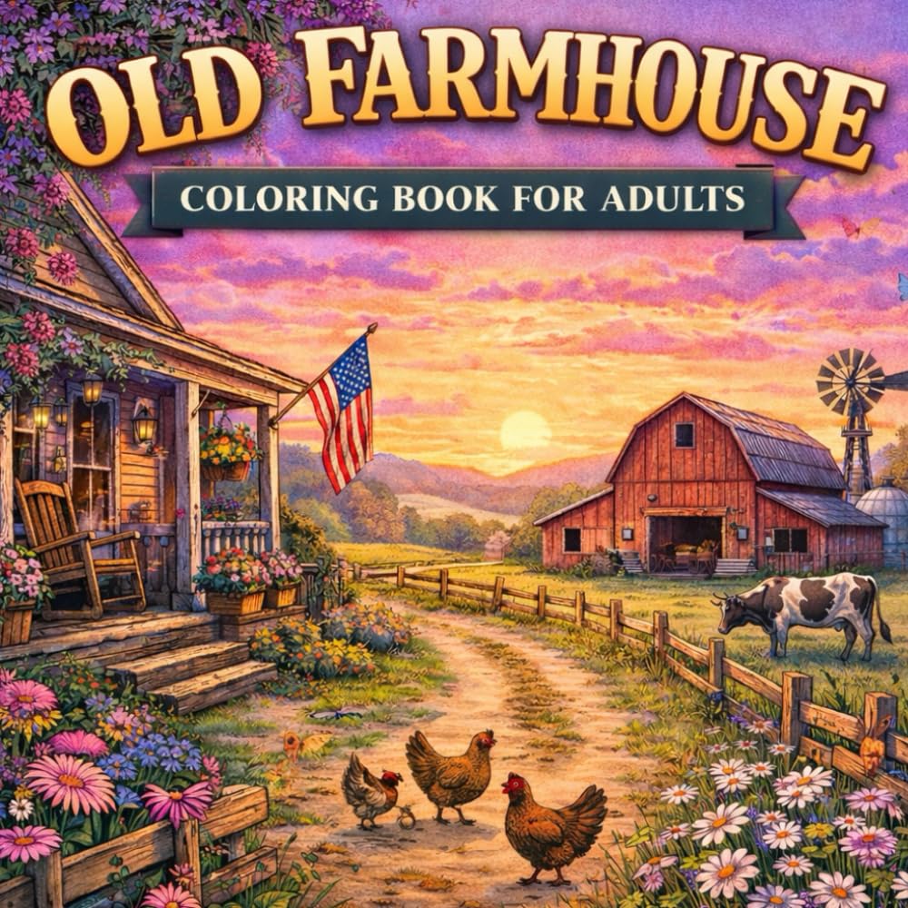 Old Farmhouse Coloring Book for Adults: Rustic Country Farm Scenes, Vintage Barns, Peaceful Rural Landscapes for Relaxation: Beautiful Rustic Homes, ... for Stress Relief and Creative Coloring
