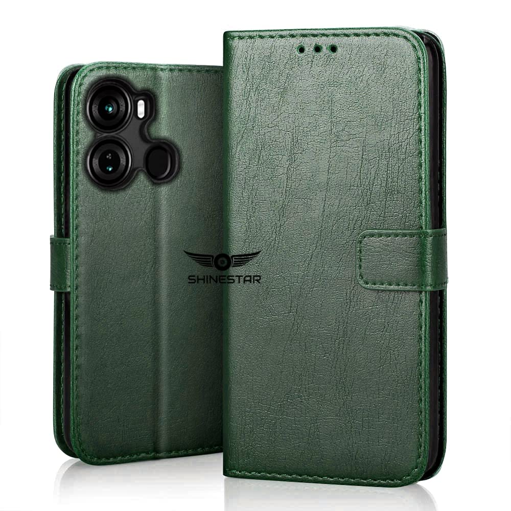 SHINESTAR Itel P40 Flip Back Cover | PU Leather Flip Cover Wallet Case with TPU Silicone Case Back Cover for Itel P40 - Unique Green