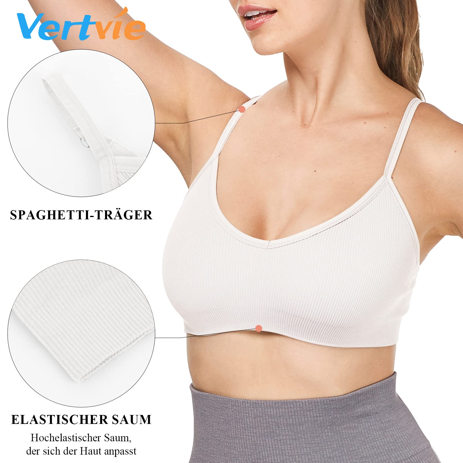 Vertvie - Reggiseno sportivo da donna, 2/3/4 pezzi, senza ferretto, imbottito senza cuciture, reggiseno a basso supporto 3 bianco. XS