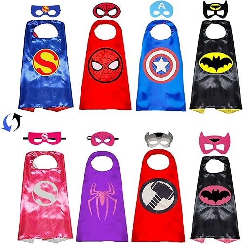 Superhero Capes with Masks Double Side Dress up Costumes Festival Christmas Halloween Cosplay Birthday Party for Kids