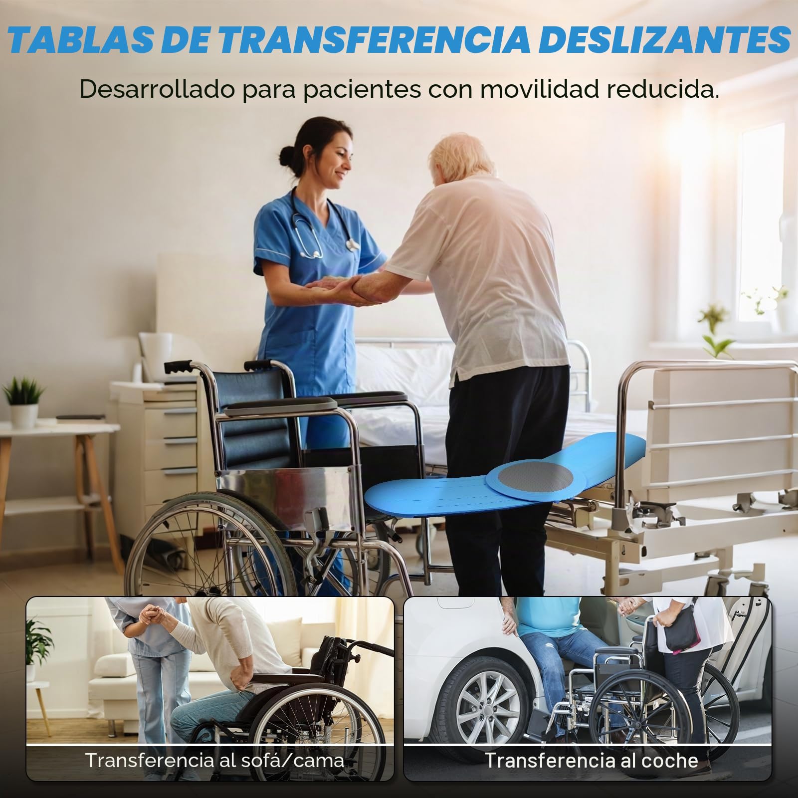 Tabla de transferencia, capacidad de carga 170 kg, tabla de transferencia con disco para usuarios de sillas de ruedas, pacientes, ancianos, de silla de ruedas a la cama, inodoro, bañera, coche