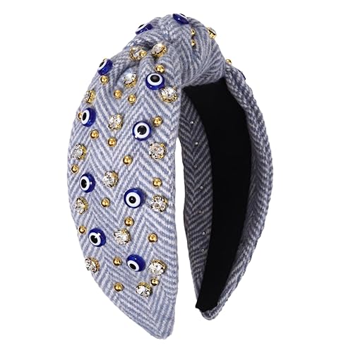 Miniatura 6 de Mokkia Diadema anudada  Mal de Ojo con cuentas de diamantes de imitación de cristal brillante adornado Top Nudo Superior Accesorio para el cabello