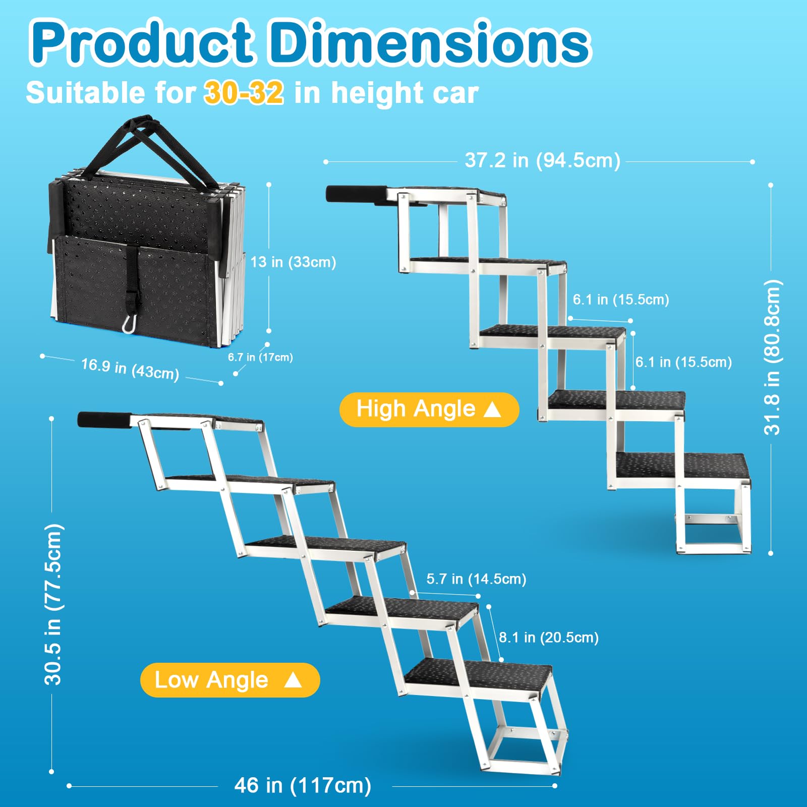 Uross Dog Stairs for Car 5 Steps Collapsible Dog Steps Ramp for Car