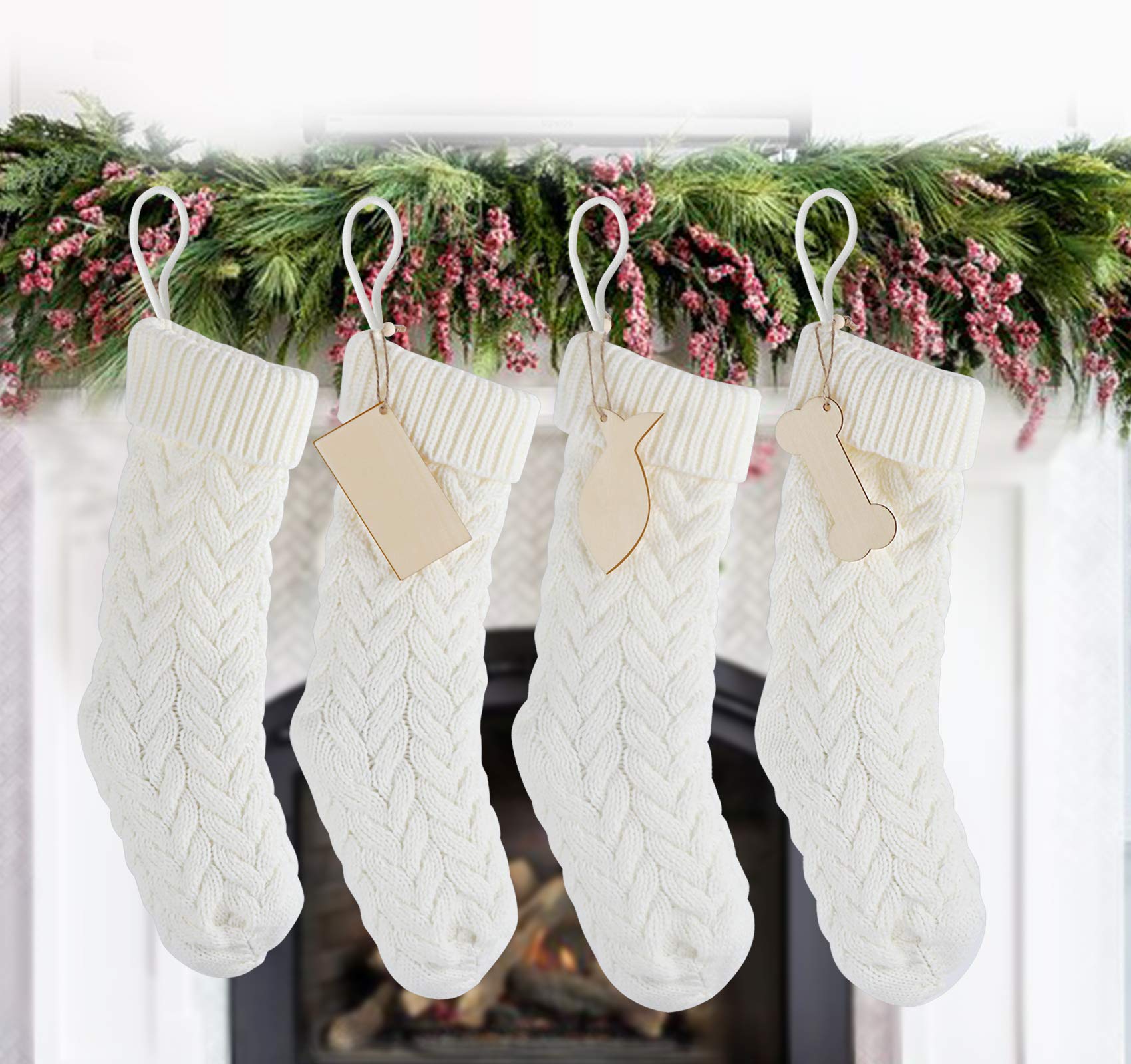 ABSOFINE 4er Set Weihnachtsstrümpfe Weiß, Nikolausstiefel zum Befüllen Weihnachsstrumpf als Weihnachtsgeschenktasche, Nikolausstrumpf auf Kamin, Schaufenster, Weihnachtsdekoratio, Unisex