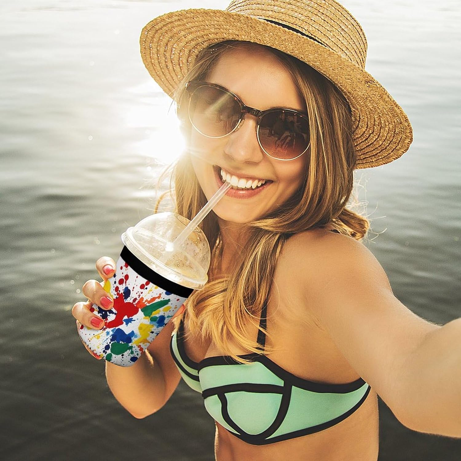 3 Pack Neoprene Cup Sleeves, Stretchy Reusable Drink Cup Cover Universal