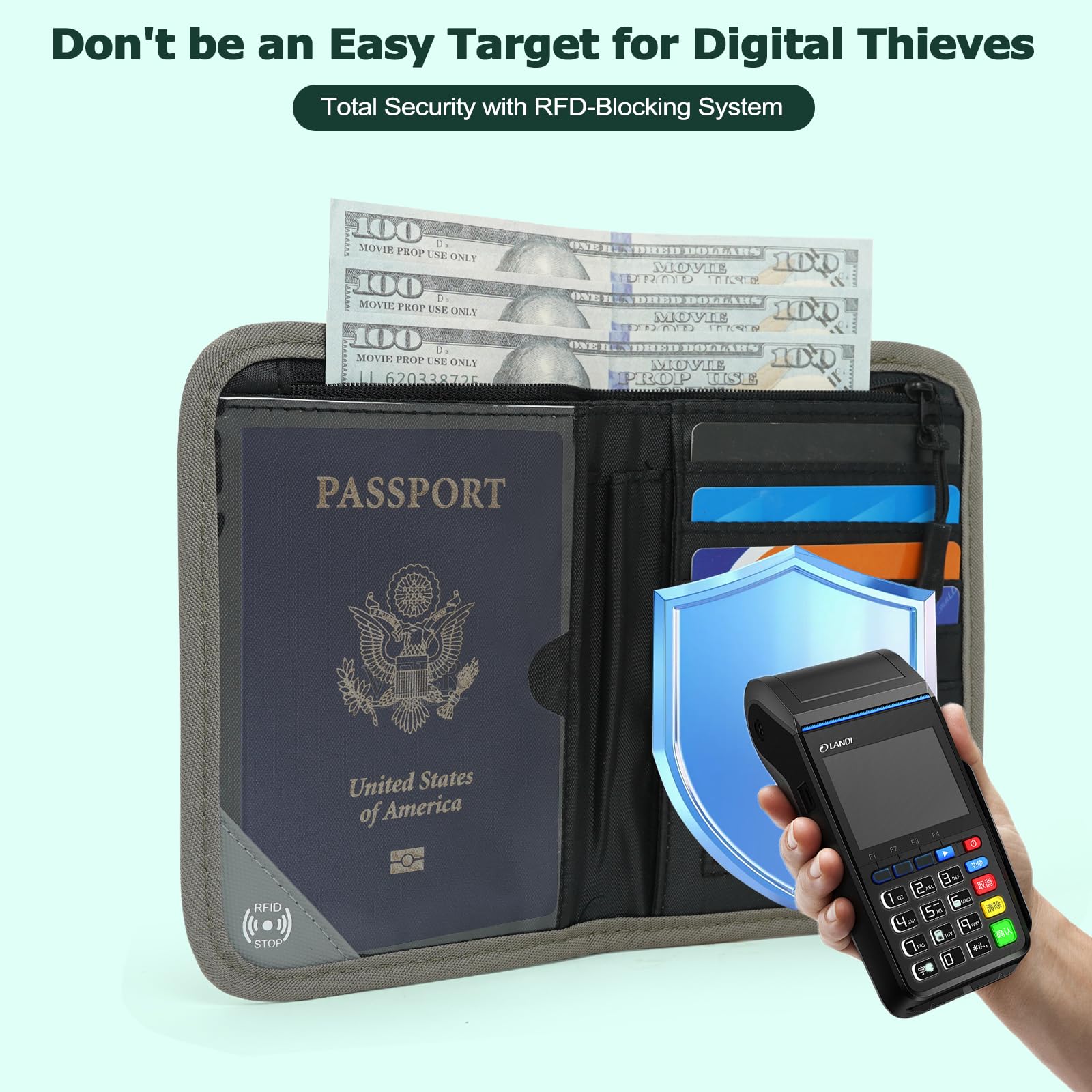 Soporte para pasaporte, organizador de documentos de viaje RFID para mujeres, impermeable, cartera para pasaporte, funda portátil para tarjetas, tarjeta de embarque, identificación, dinero, billetes