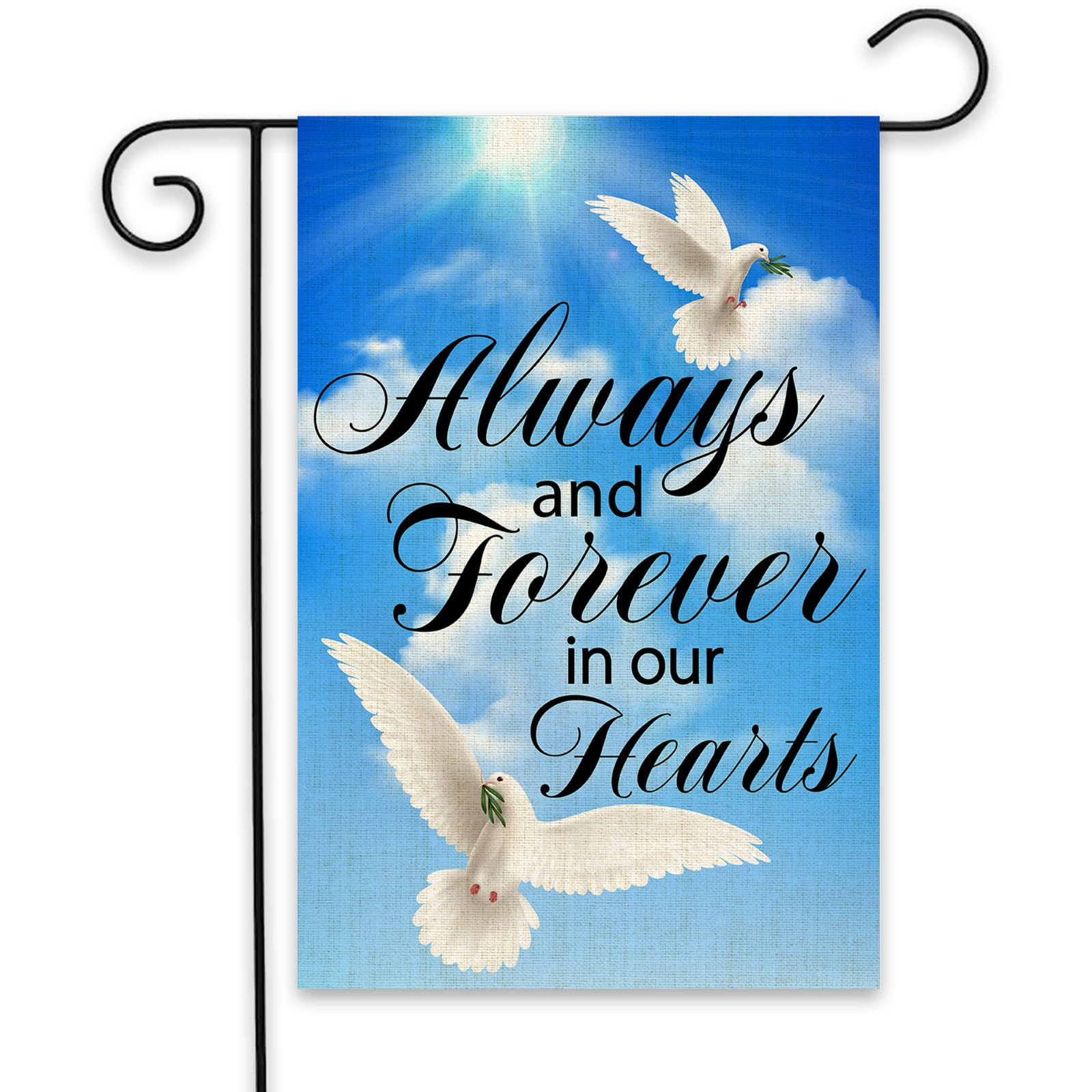ShuanQ Always and Forever in Our Hearts Garden Flag, Memorial Day Decorations Sign for Yard Lawn, Vertical Double Sided 12.5 x 18 Inch