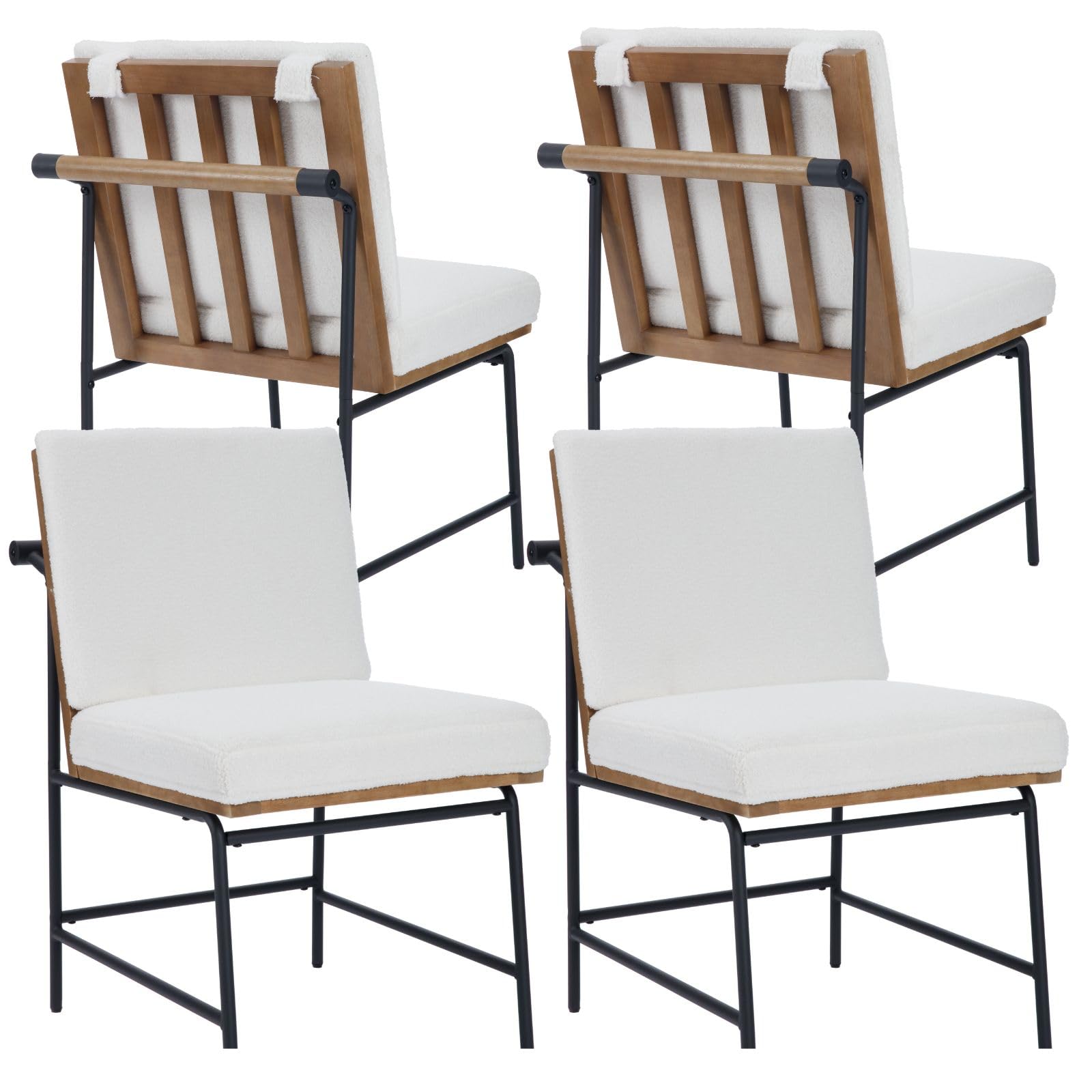 DUOMAY Mid-Century Modern Dining Chairs Set of 4, Sherpa Upholstered Side Chair with Rear Handle, Armless Chair with Metal Legs for Kitchen Dining