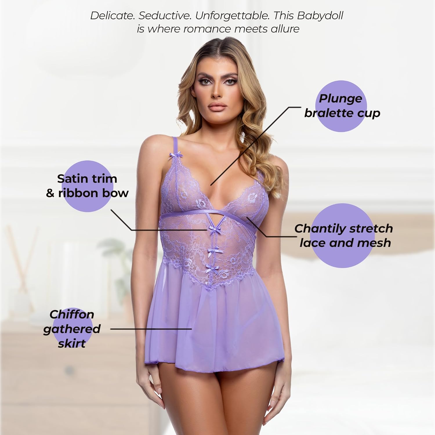 Roma Confidential Lace Babydoll Lingerie for Women: Paradise Dream Sexy Baby Doll Set Chemises & Negligees with Chiffon Skirt