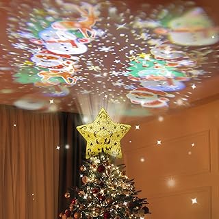 Christmas Tree Topper - Rotating Snowflake Ceiling Projector Tree Topper Light, LED Adjustable, 3D Angel Christmas Glitter Projector for Xmas Party Holiday Indoor Decorations (Angels & Stars)