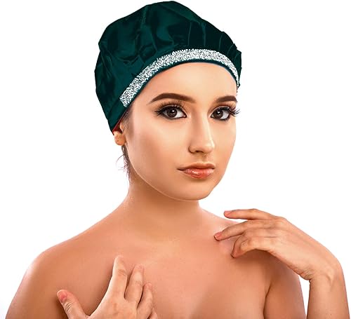 Imprint By Mau - Gorro de noche de seda suave con brillantes de satén y banda ancha, evita daños en el cabello y encrespamiento.