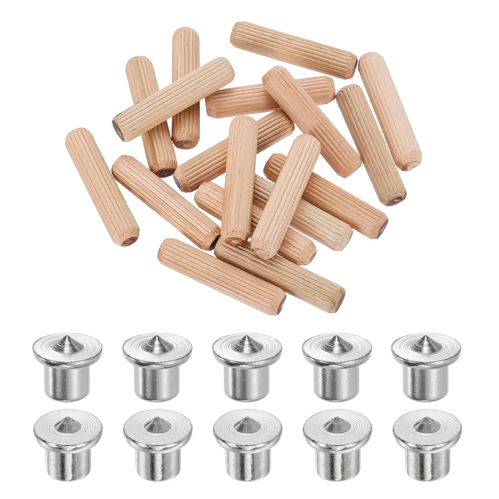 sourcing map 160Pcs Wood Dowel Pins, 10 x 45 mm Wooden Dowel Rods Straight Grooved Pins with 10Pcs Solid Hollow Dowels Tenon Center Transfer Plugs for Furniture Woodworking DIY Project