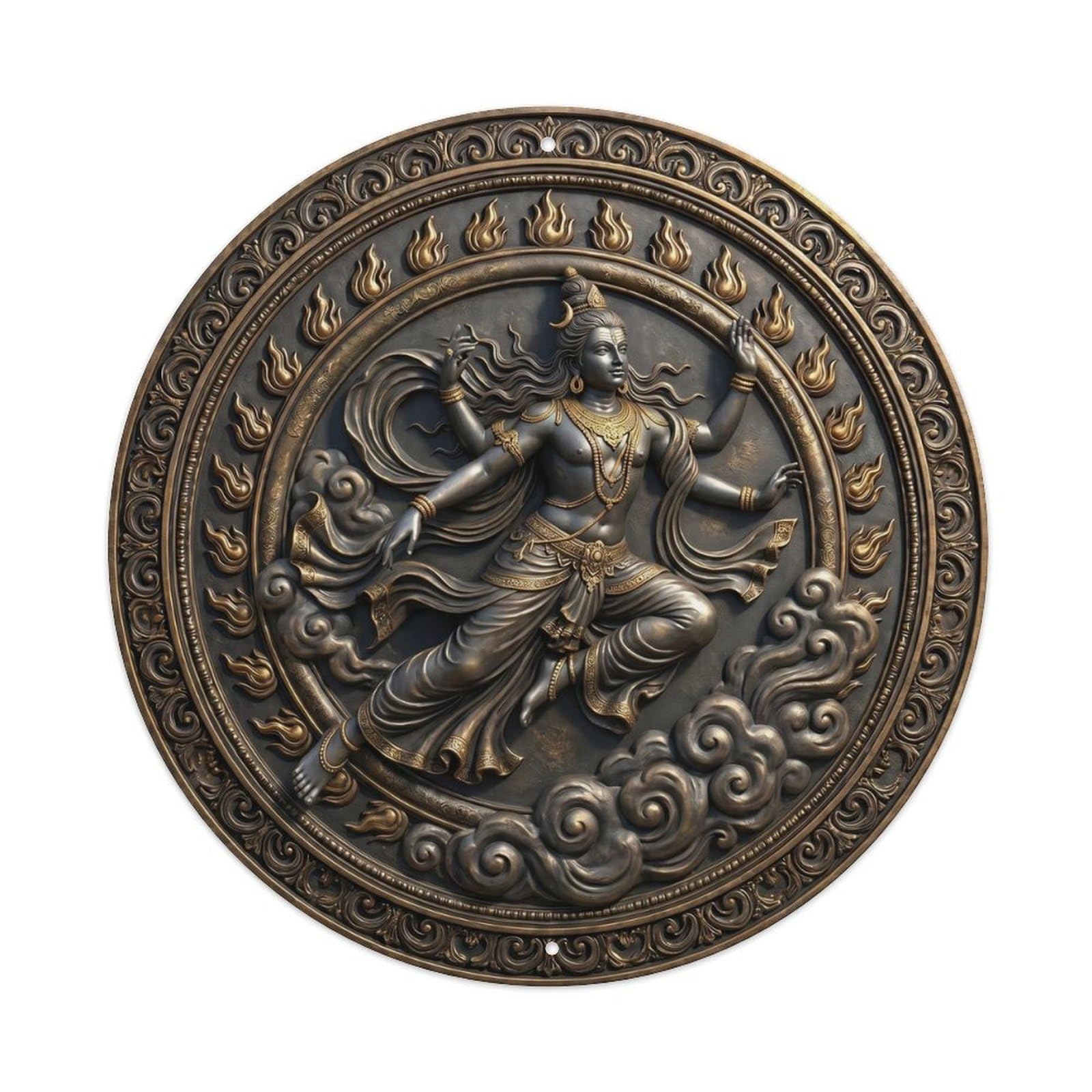 Shiva Flying Celestial Clouds Divine Relief Sculpture Metal Tin Sign