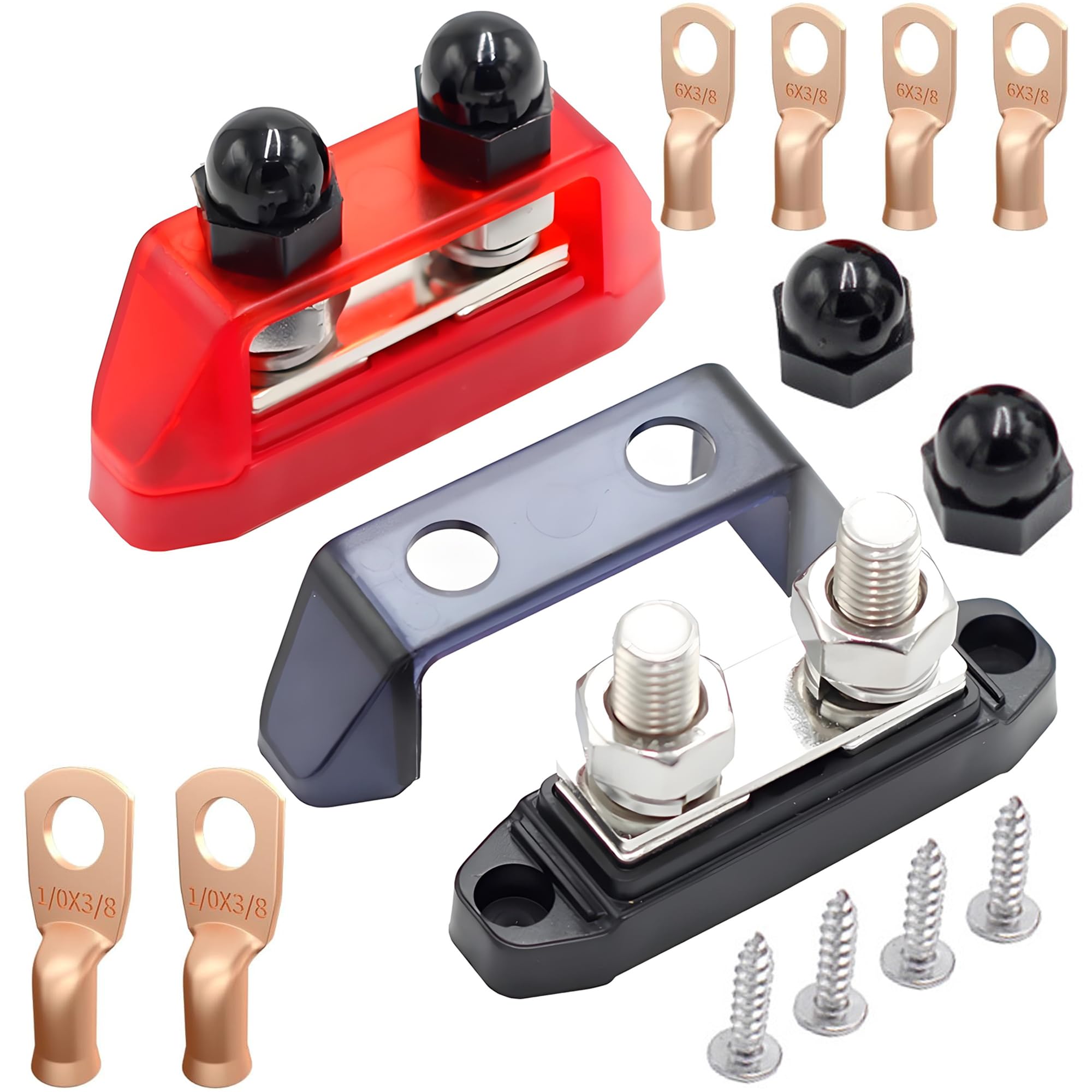 Heavy Duty Marine Bus Bar 12V 250A,3/8" Power Distribution Block with Insulated Cover for Boat,RV,Truck, Solar System,2 Pcs Positive & Negative