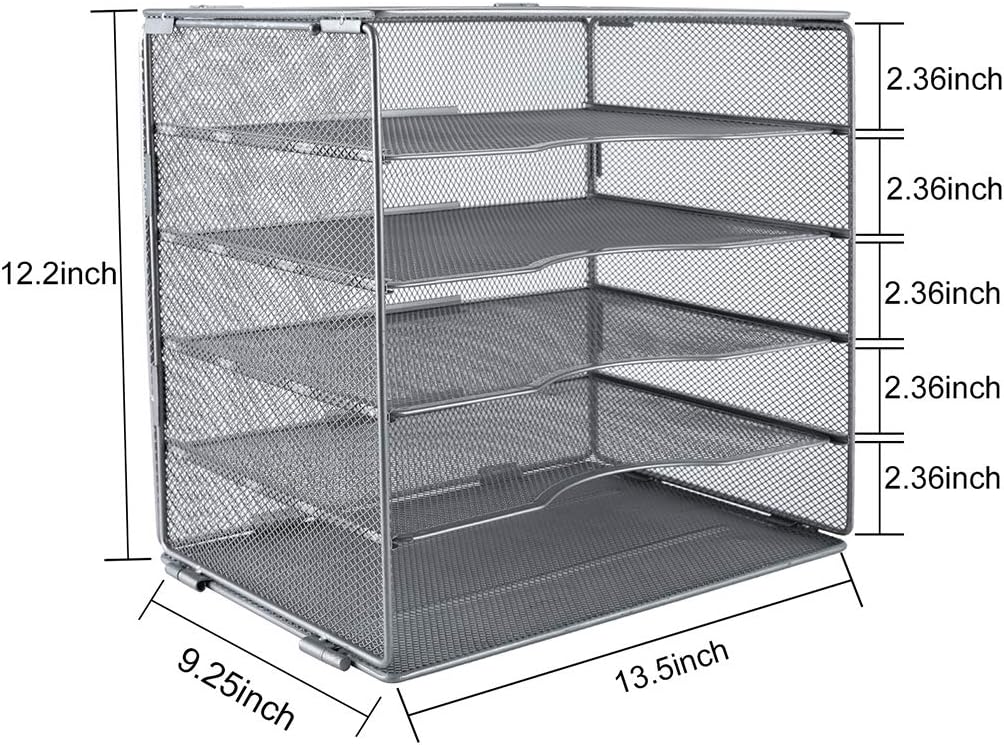 PAG 5-Tier Mesh Desktop File Organizer Mail Sorter Literature Magazine Holder, Silver : Office Products