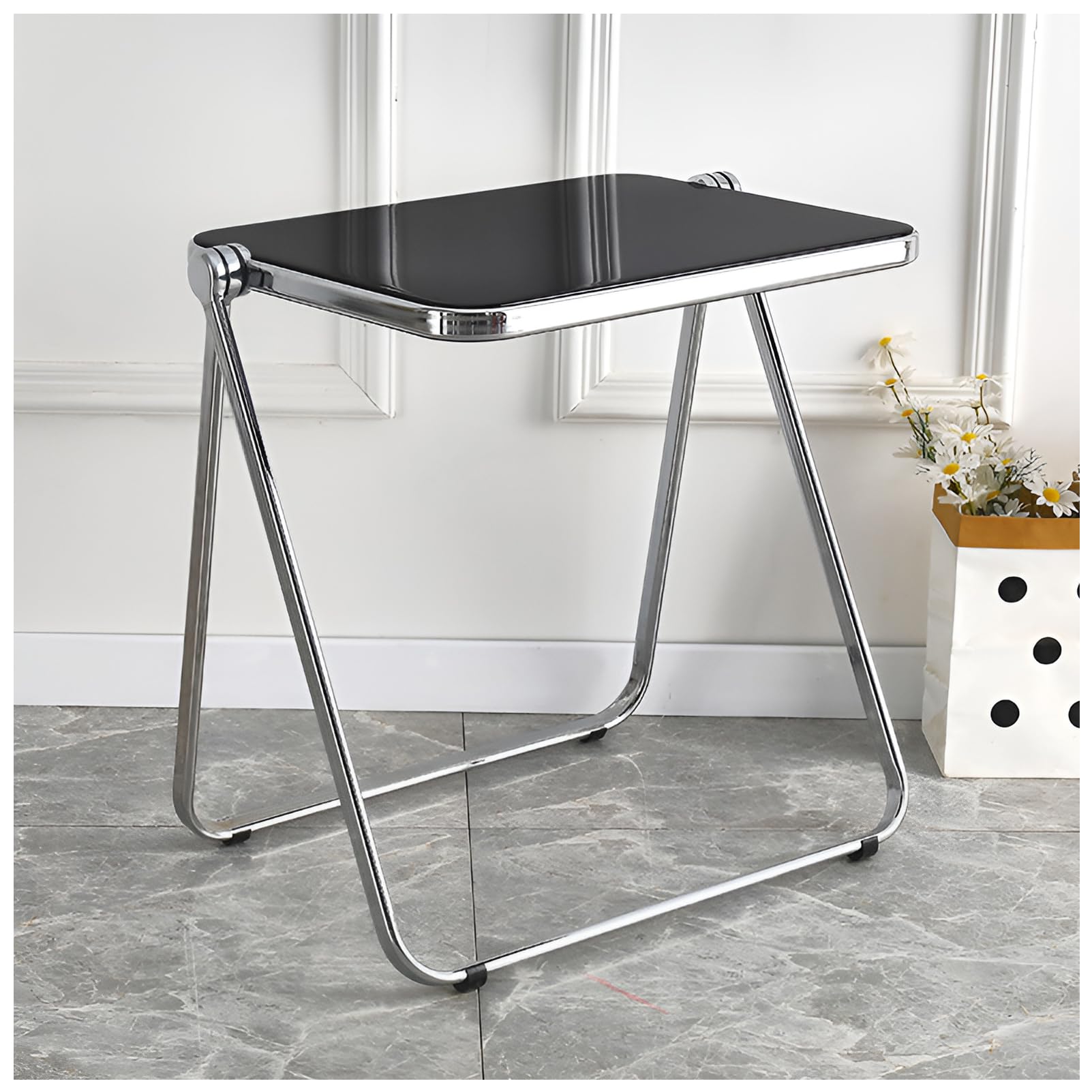 TV Tray Table Clear Acrylic Foldable Table No Assembly Required Medieval Computer Desk Sofa Side Table for Living Room,Bed Room,Kitchen,Outdoor (Black, 25.2" L x 19.7" W x 27.6" H)