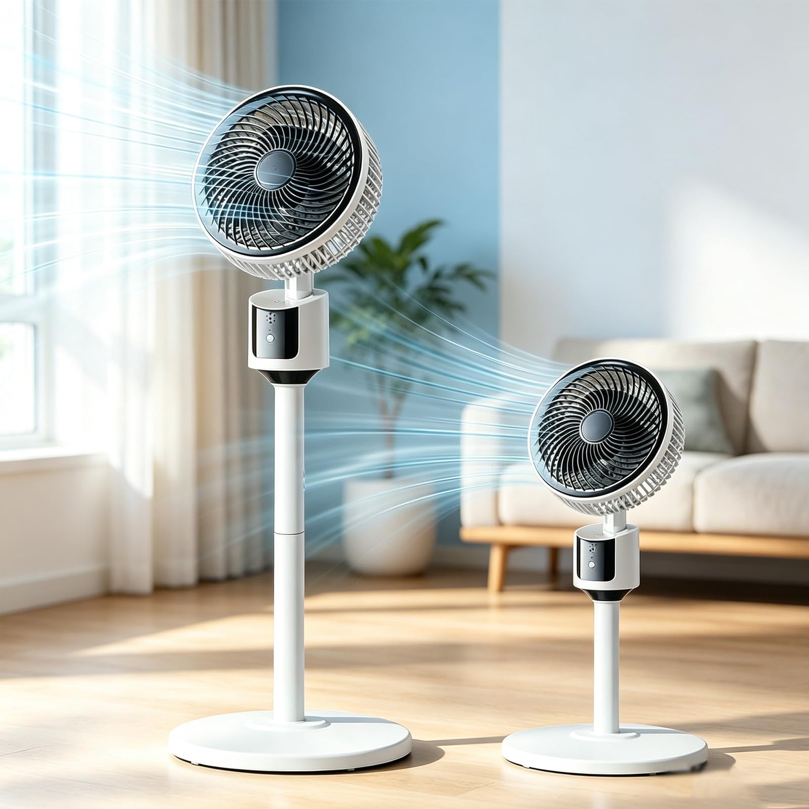 Standing Fan for Bedroom, 2026 Upgraded Whole Room Air Circulator, Quiet DC Motor Cooling Device, 90° Oscillating Pedestal with Remote 3 Speeds USB Adjustable Height for Home Bedrooms (02#)