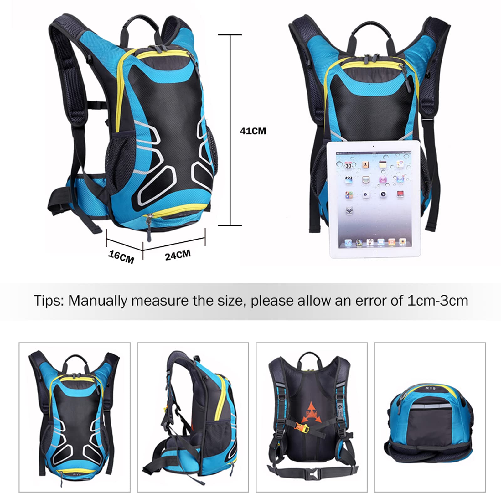 Mochila de nailon para bicicleta de 15 L, para bicicleta de montaña, hidratación para ciclismo, senderismo, camping, correr, hombres y mujeres, con agujero para bolsa de agua, correas ajustables