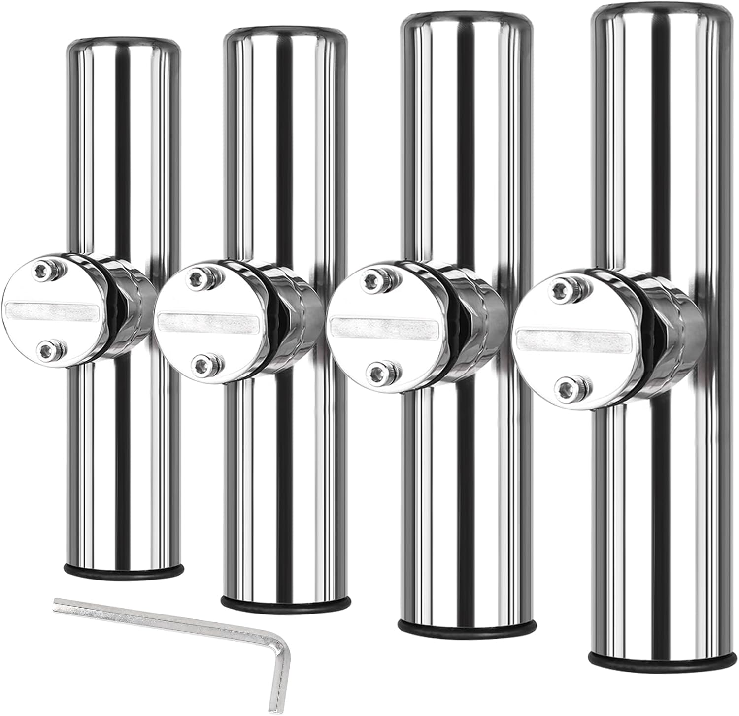 NovelBee 4pcs Stainless Steel Clamp on Fishing Rod Holders with Black Rubber Insert for Rails 7/8″ to 1″