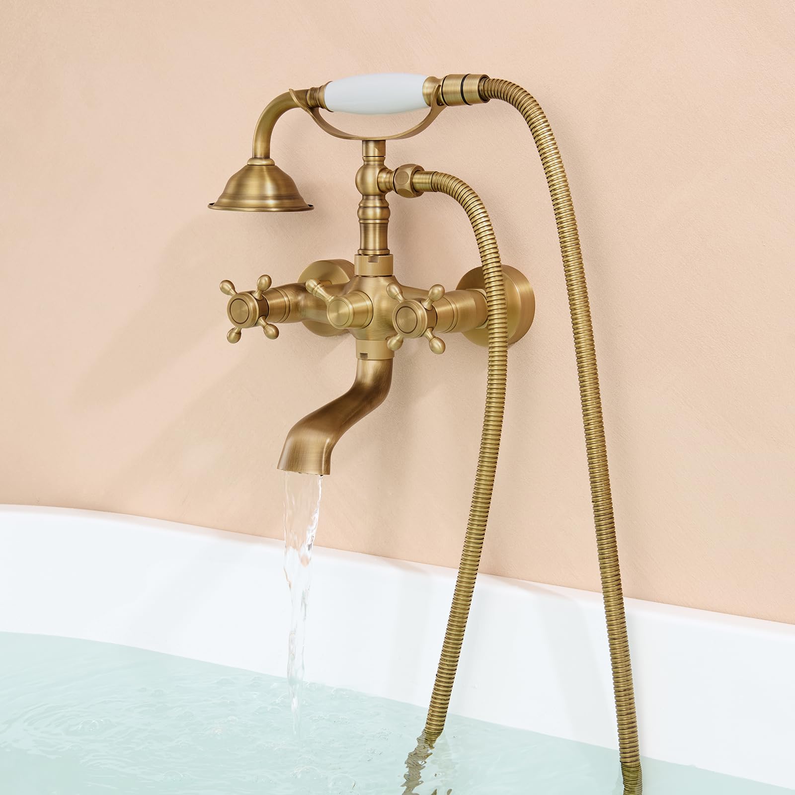 Auralum Rubinetto Vasca da Bagno in Ottone Oro Vintage con Telefono Doccia