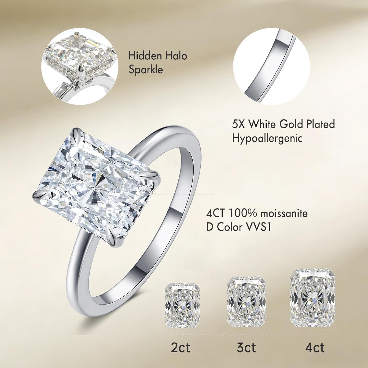 4CT Moissanite Rings for Women Engagement Promise Wedding Band