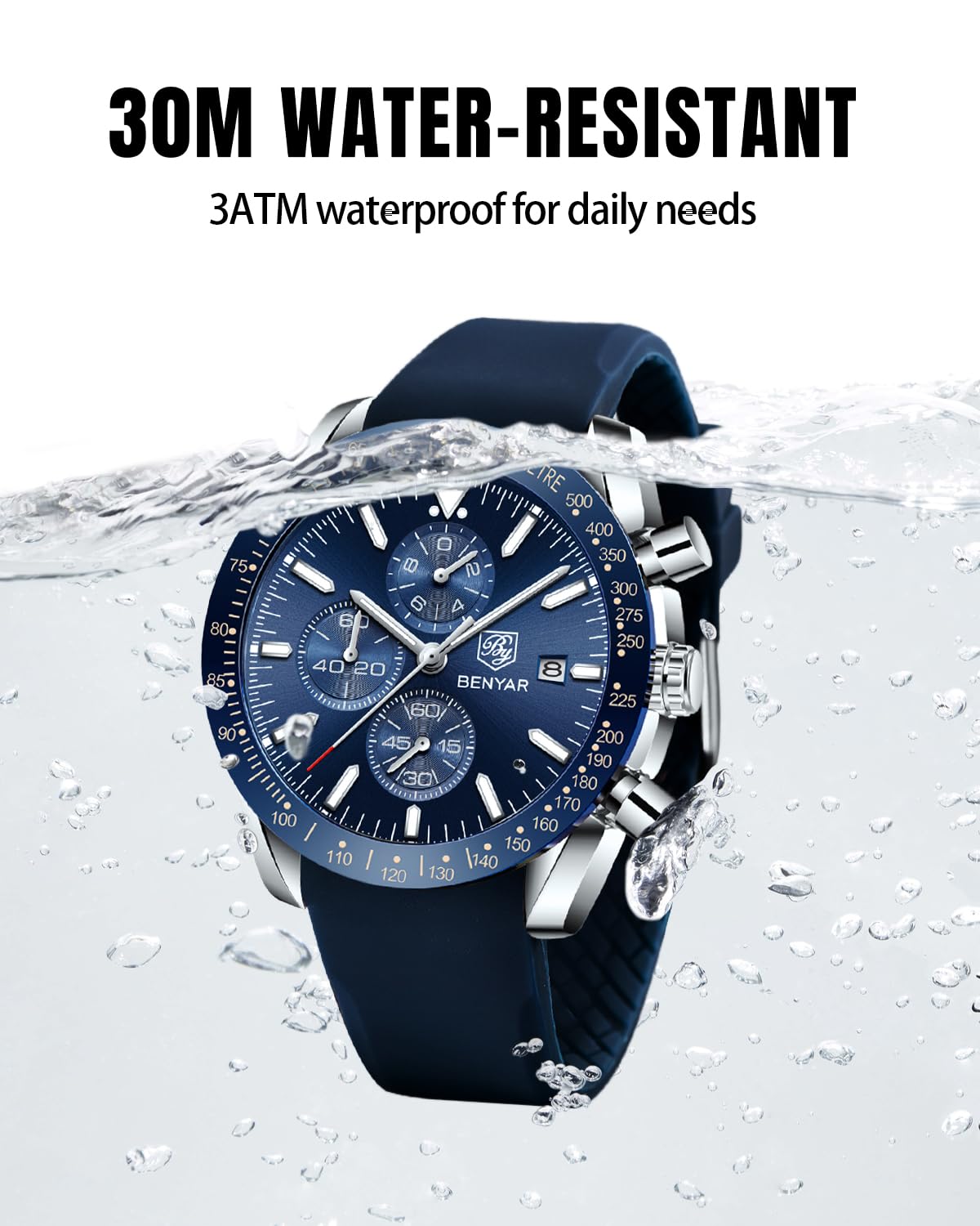 BENYAR Orologio da Uomo Cronografo Analogico Movimento al Quarzo Impermeabile Luminoso Moda Sportivo Affari Orologio da Polso Cinturino in Pelle/Acciaio Inox Elegante Regalo per Uomo
