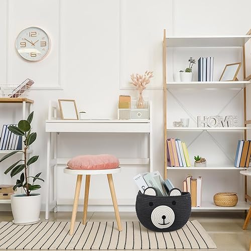 Miniatura 5 de Ziliny 6 cestas de bebé a granel lindas canastas de oso de 10.5 x 8.5 pulgadas, cesta redonda de cuerda de algodón para almacenamiento de artículos