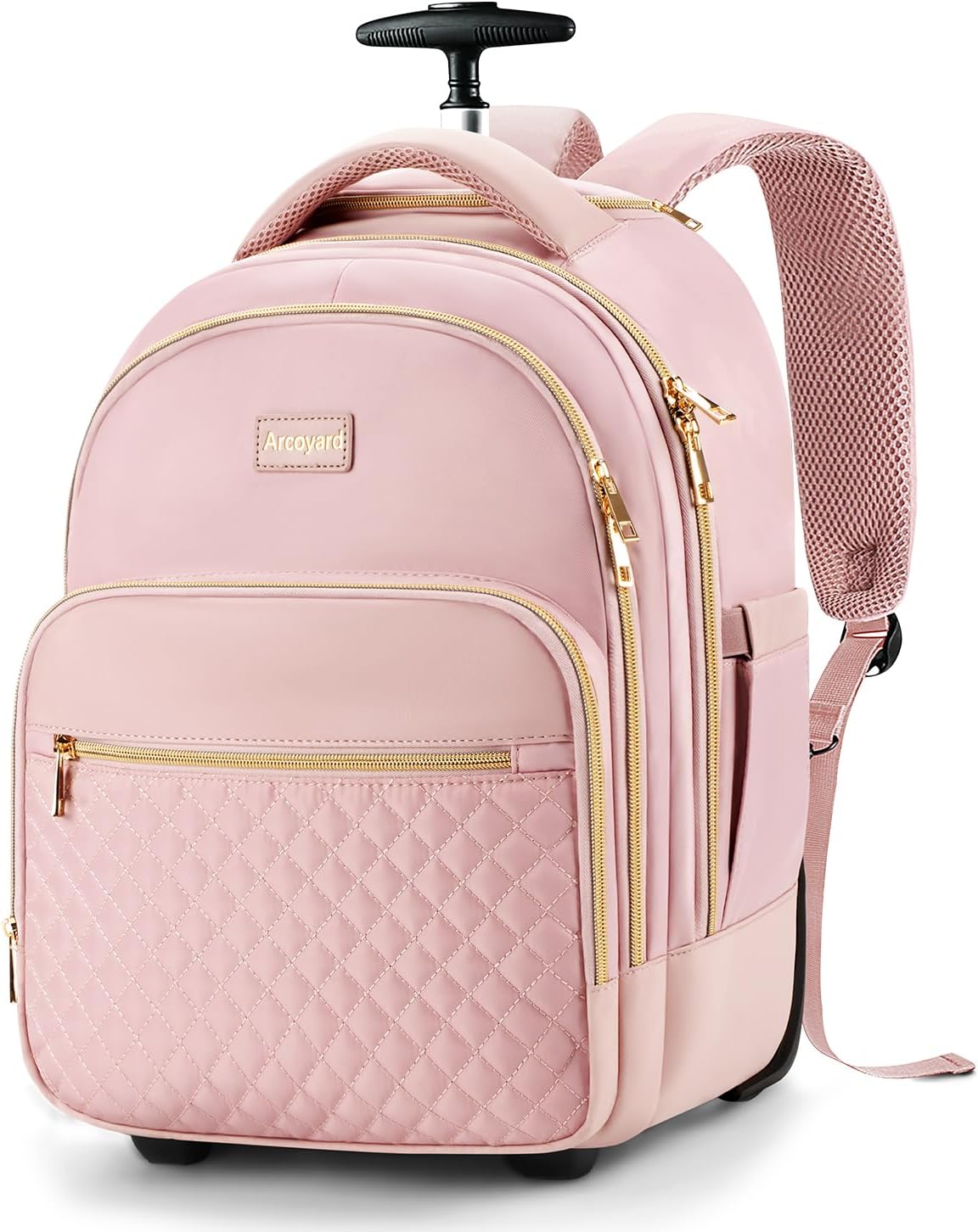 Small Rolling Backpack, 14.3 Inch Underseat Carry On Luggage With Wheels For Adults, Wheeled Backpack for Women, Travel Roller Bag, Pink