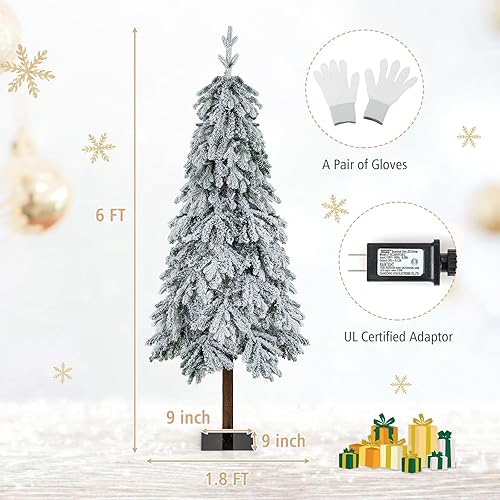 Miniatura 6 de GOFLAME Árbol de Navidad preiluminado de 6 pies, árbol de Navidad artificial con 458 puntas de rama, 220 luces LED blancas cálidas y multicolor, 11