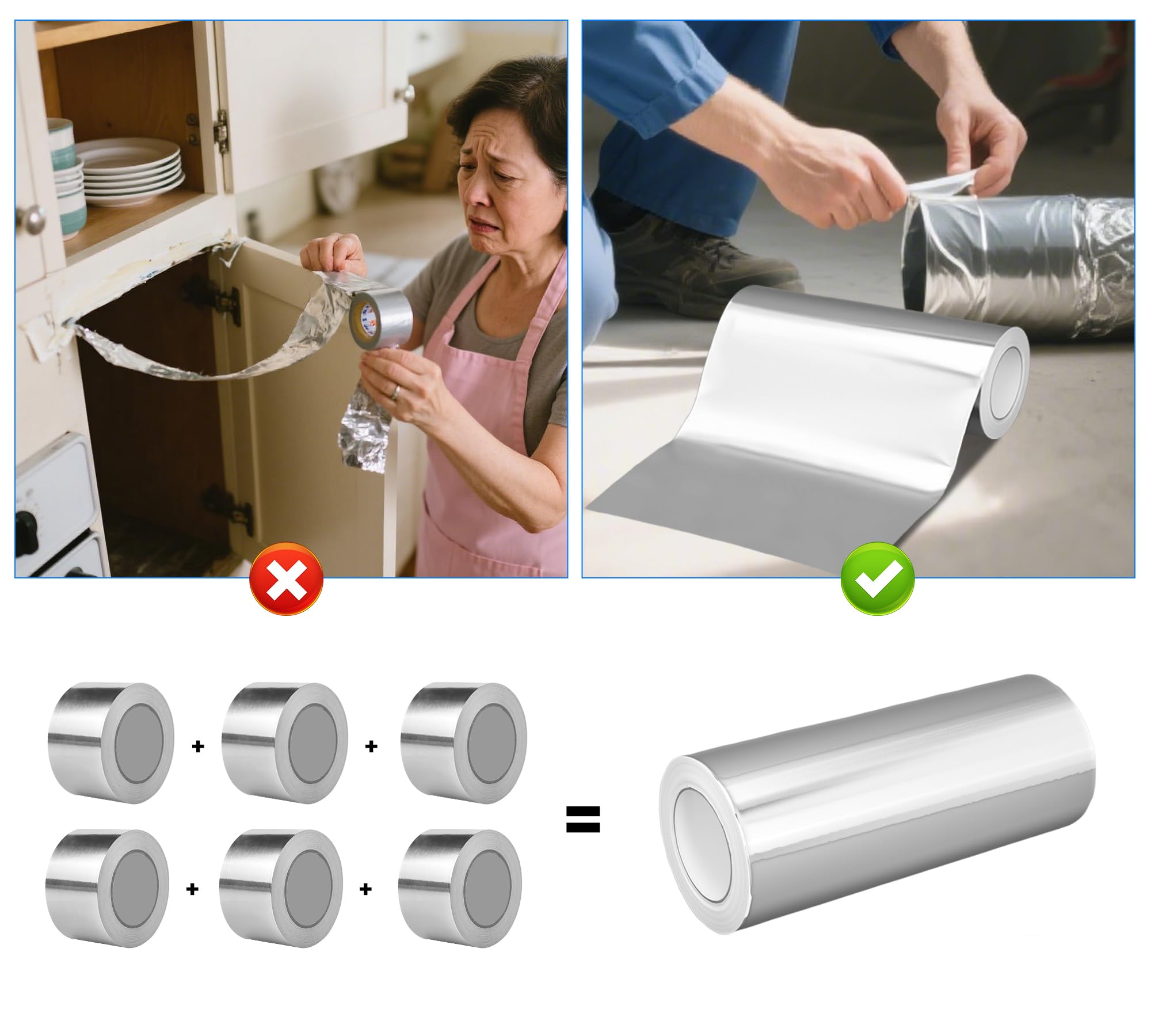 bimiti 300mm x 50m Aluminium klebeband, 0,08mm Dickes Aluklebeband | Selbstklebend Alufolie Hitzebeständig, Wasserdicht, für HVAC, Rohrisolierung, Kaminabdichtung, Reparaturen