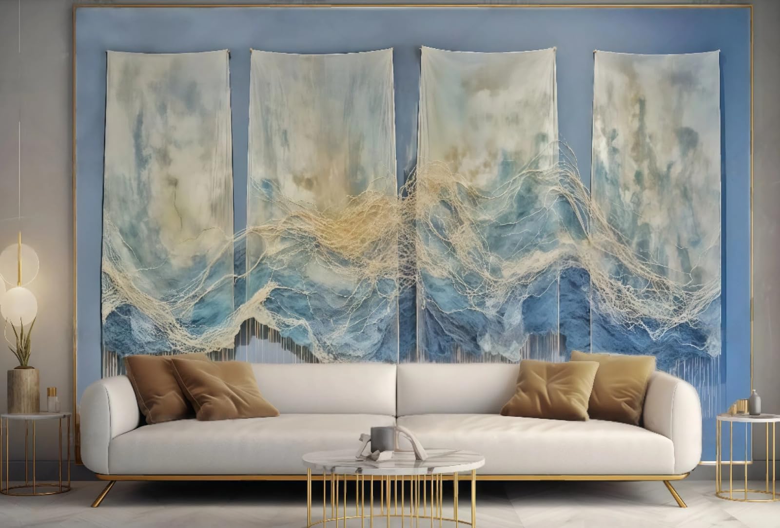 Tapeta sztuka nowoczesna cyjan gaza złoty liść krajobraz obraz TV sofa tło tapeta ścienna salon restauracja kawiarnia, 3D, 200 x 140 cm