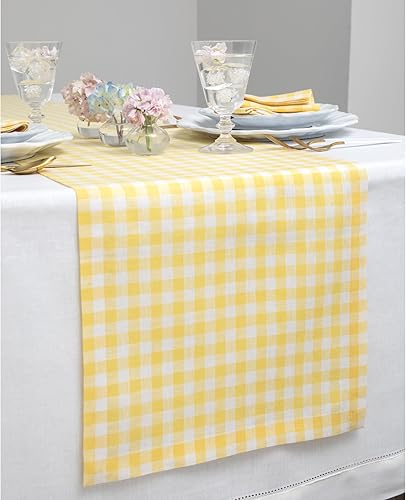 Miniatura 3 de Solino Home Camino de mesa de lino a cuadros a cuadros  Camino de mesa de tela de lino 100 % puro de 14 x 48 pulgadas  Camino de mesa a cuadros