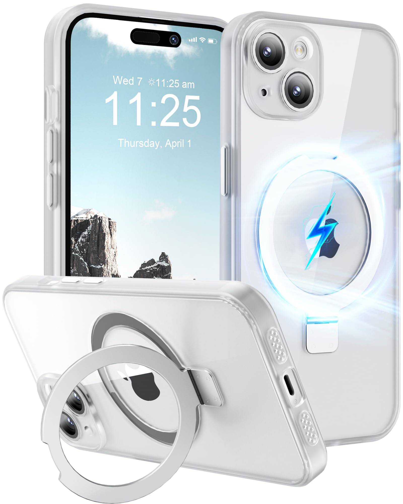 SOOFUNfor iPhone 15 Magnetic Case with Stand, Compatible with Magsafe for iPhone 15 Case with Camera Lens Protector Slim for iPhone 15 Case with Ring Kickstand Shockproof for iPhone 15 Case 6.1"