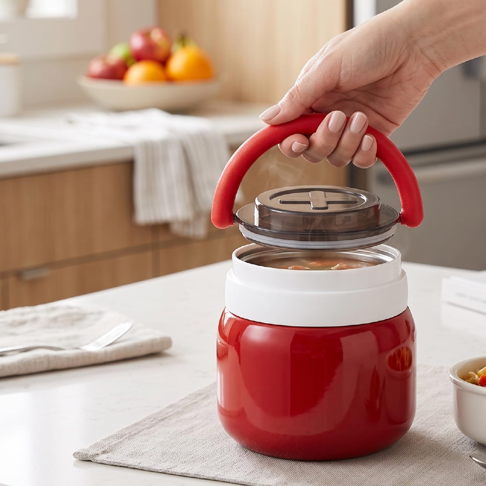 ASHATA Isolierter Speisebehälter 1,2L, Vakuum Lunchbox aus 316 Edelstahl