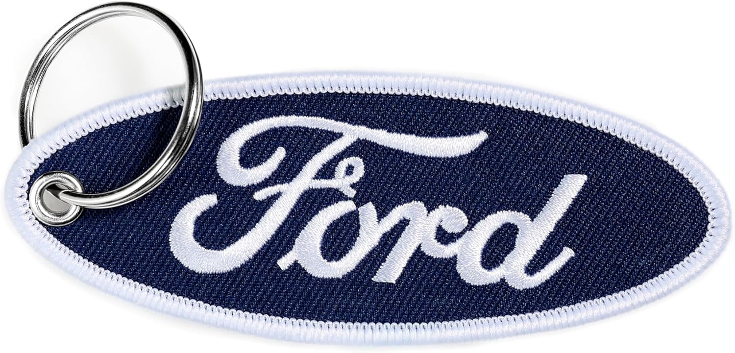 Detroit Shirt Company Ford Blue Oval Logo embroidered Keychain 4" x 1.5" | logos front and back