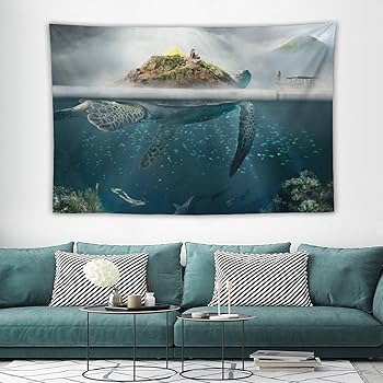 Amazon.co.jp: タペストリー 海の生き物 ウミガメ 海の景色 布