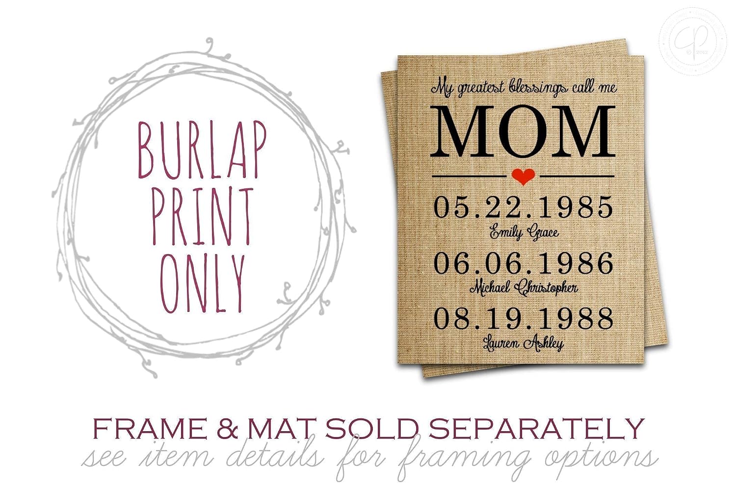 Personalized Christmas Gifts for Mom, Mother Daughter Gifts, Birthday, Anniversary: My Greatest Blessings Call Me MOM, Burlap Print - "MOM" CAN BE CHANGED TO ANY NAME! (UP TO 20 NAMES & DATES!)