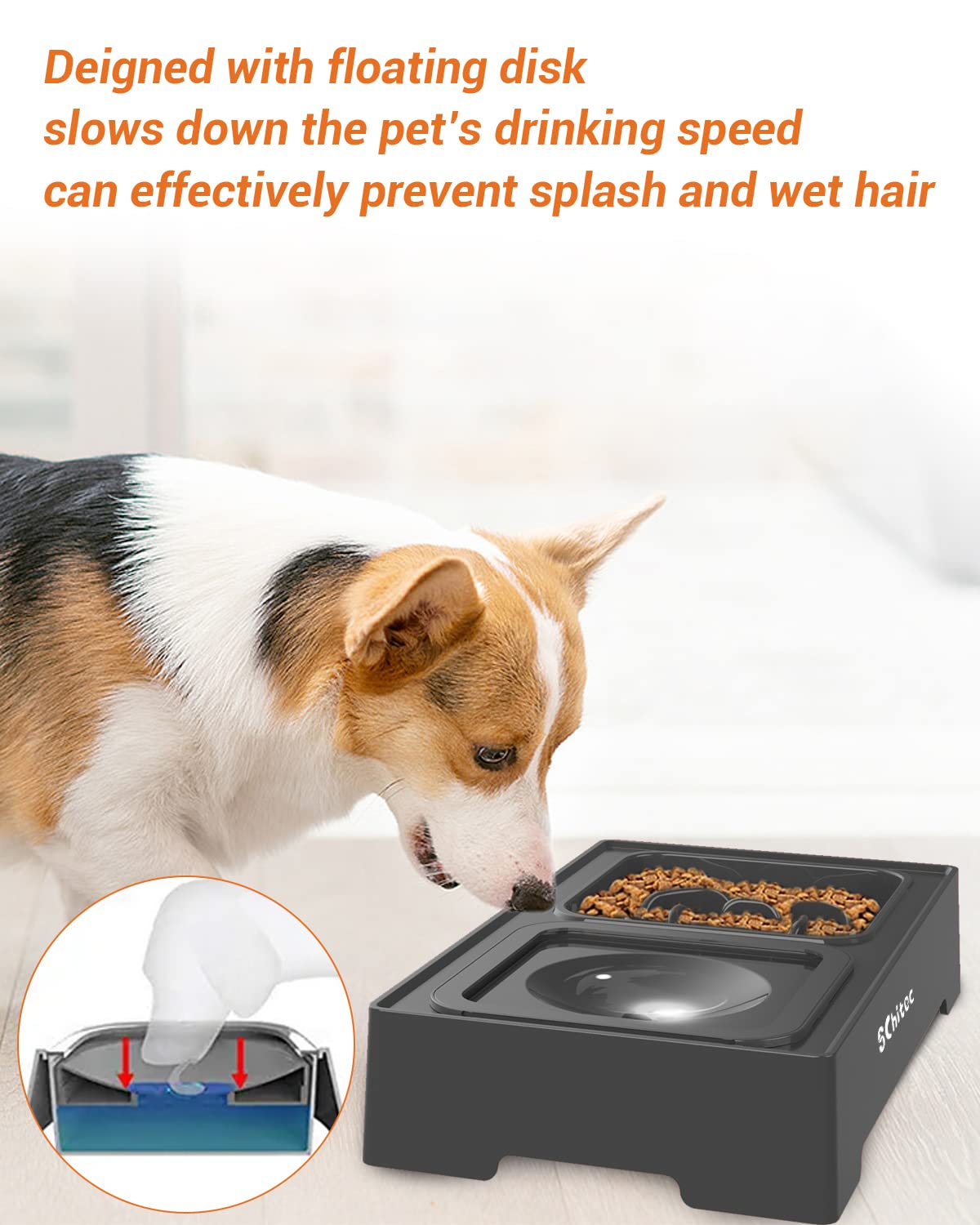 Ciotole per Cani Rialzate Pieghevoli, Porta Ciotole 4 Supporti Regolabili in Altezza con Ciotola Anti Ingozzamento e Ciotola Acqua Cane Antigoccia per l'acqua per Cani di Taglia Media e Grande