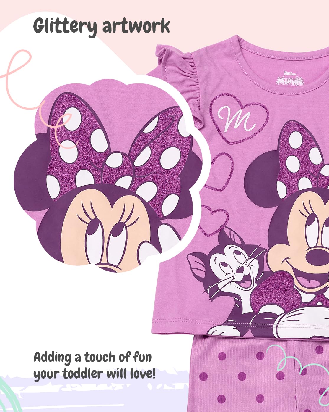 Disney Minnie Mouse Toddler Girl 2-Piece Bike Short Outfit – Biker Shorts and Top Clothes Set (Orchid, 2T)